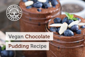 A jar of vegan chocolate pudding. This dessert has no sugar and the ingredients used can be beneficial to your health.