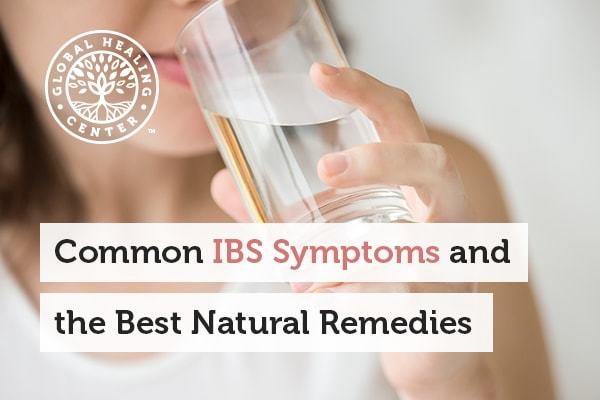 A person drinking water. Symptoms of IBS and natural remedies.