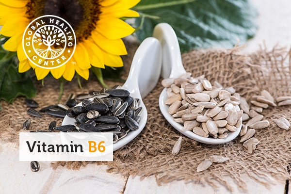 A bowl of sunflower seeds. Healthy metabolism is one of many vitamin B6 benefits.