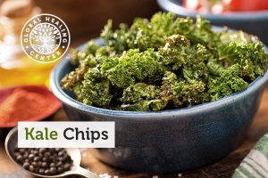 A bowl of kale chips for a healthy, nutritious snack.