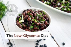 Low glycemic diet includes foods like black beans in a bowl.