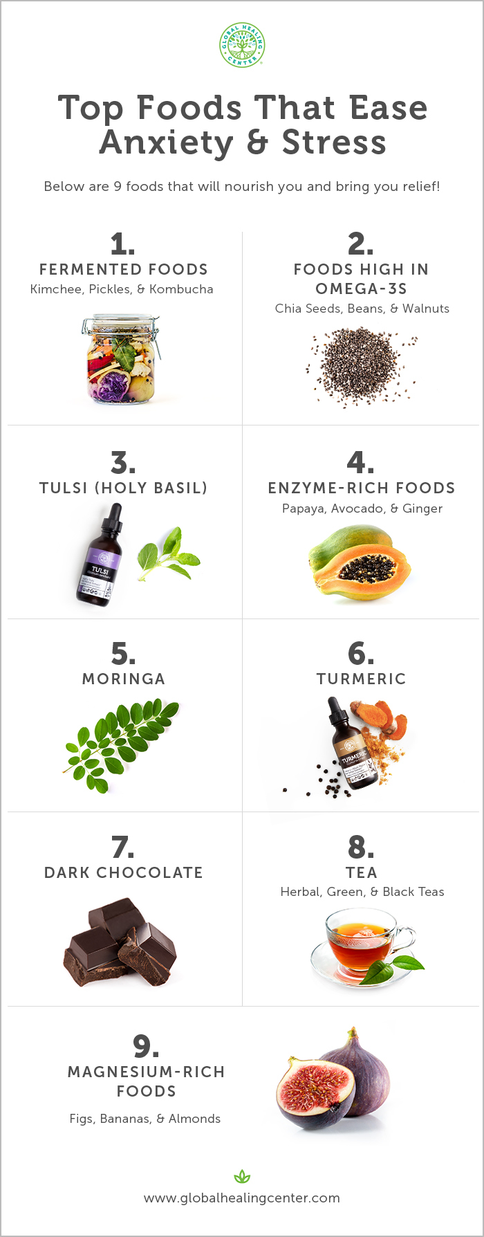 Learn the top foods that will ease and reduce anxiety.