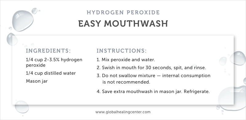We utilize hydrogen peroxide for an easy, refreshing mouthwash.